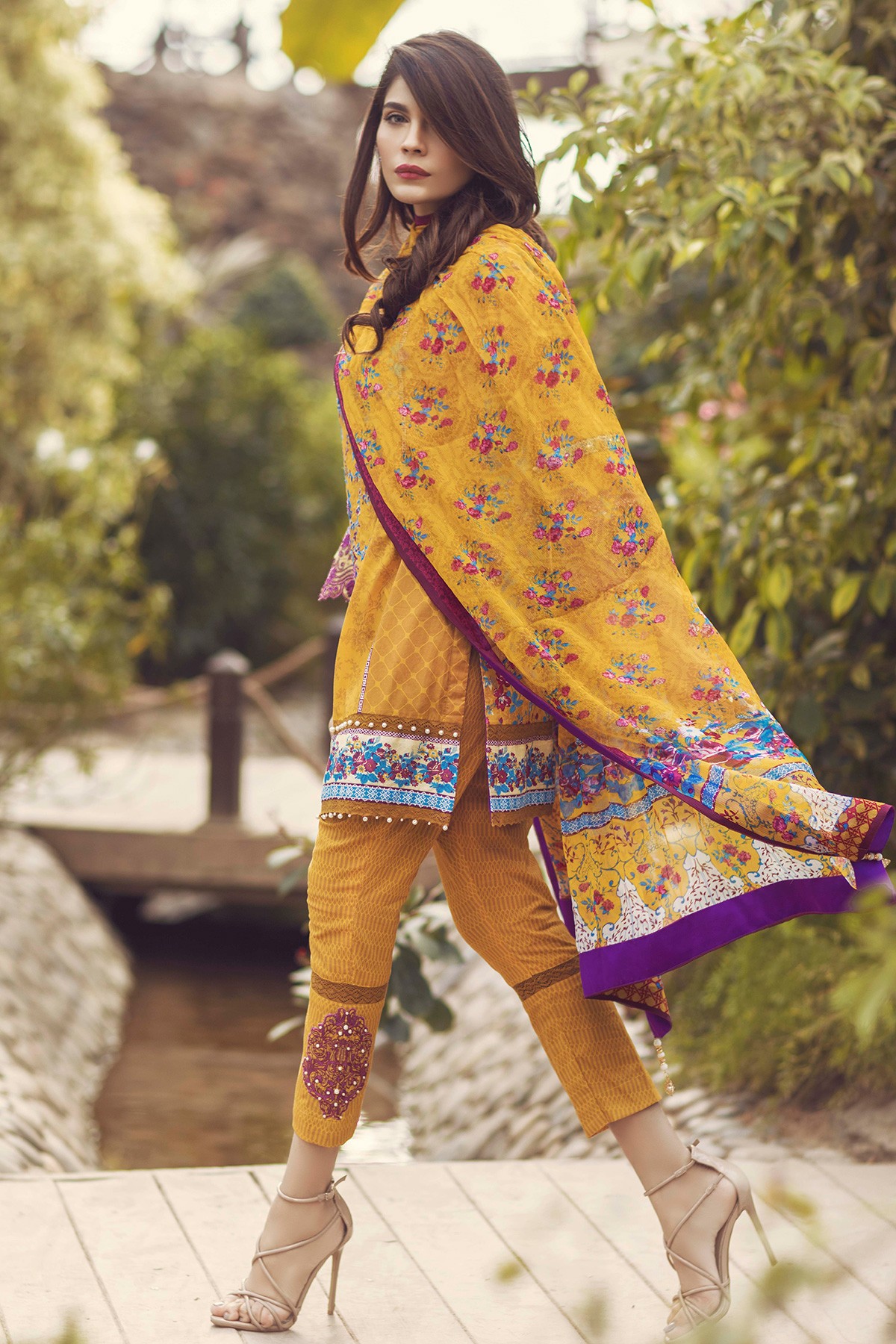 Yellow Pakistani Embroidery Lawn Suit Online by Alkaram Sale