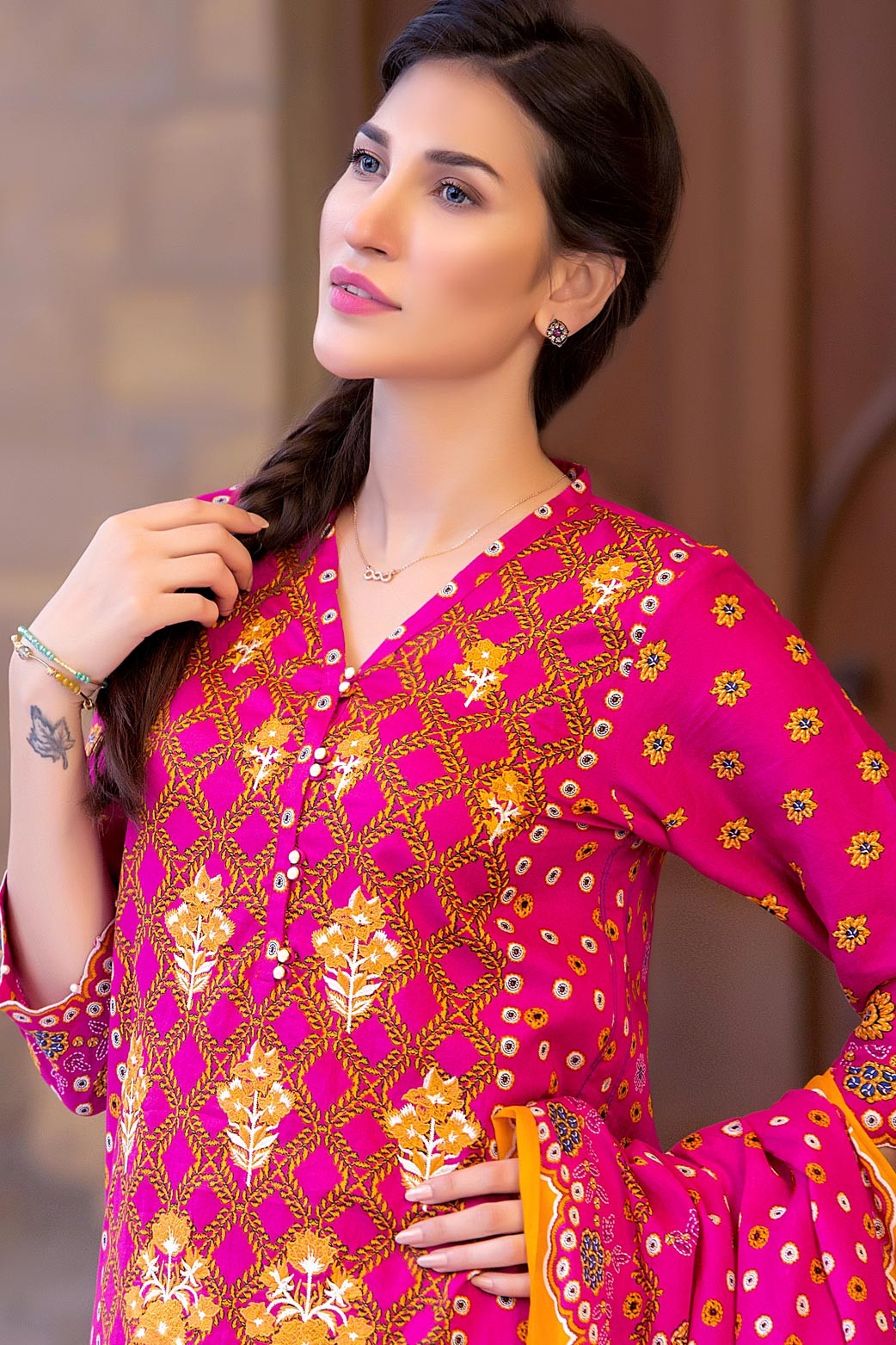 Fuchsia Ready to Wear Embroidered Pakistani Suit by Zeen Women