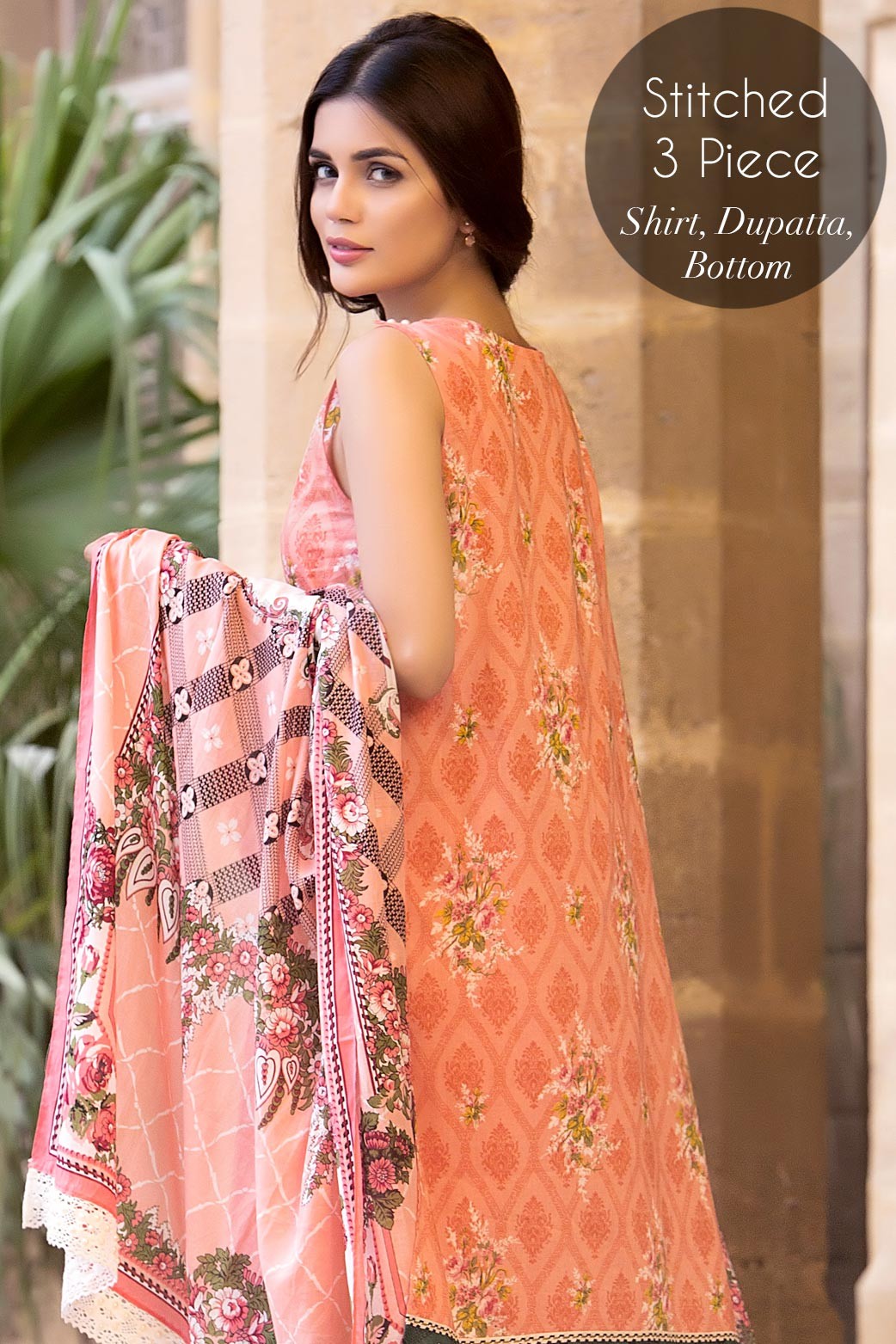 Zeen Embroidered Unstitched Salmon Color Pakistani Lawn Suit