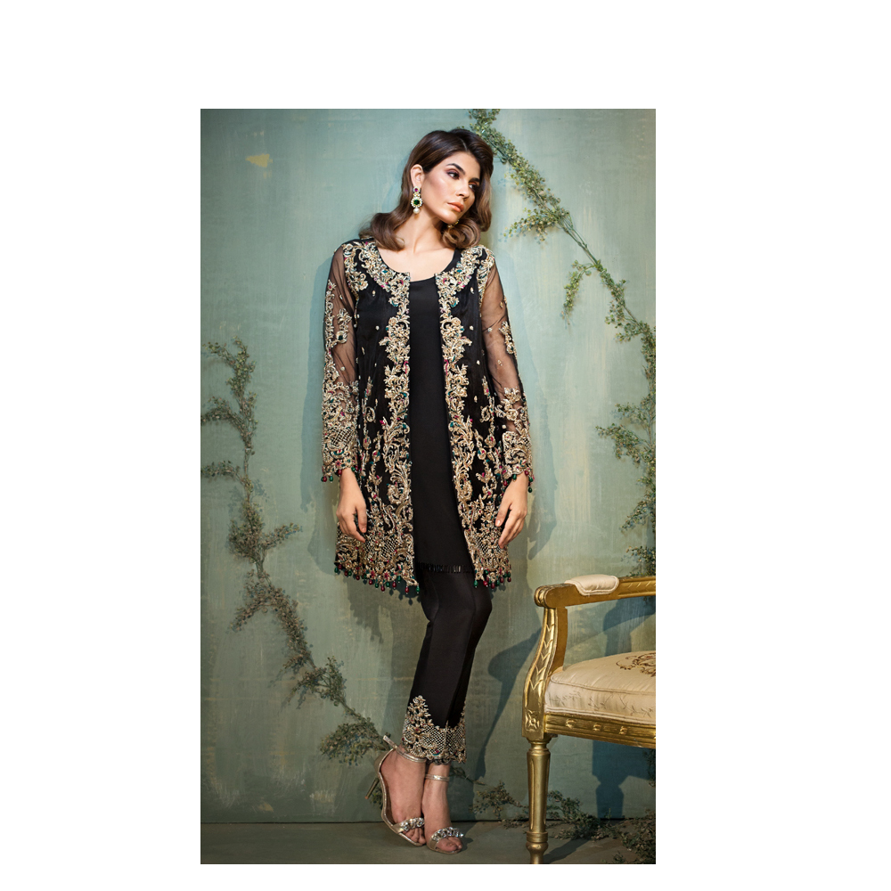 Beautiful Black & Gold Formal Wear Silk & Net Pakistani Ready to Wear Pret Dresses Online By Native Winter Collection 2019