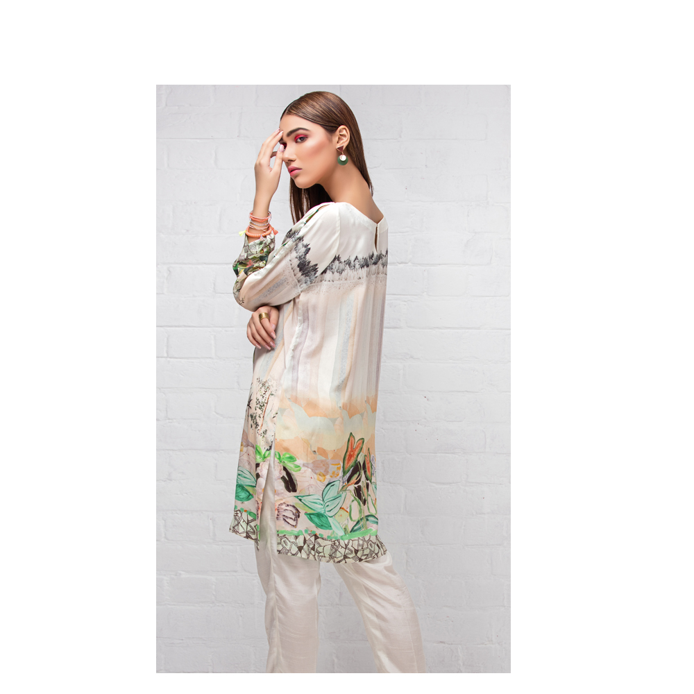 Elegant 2 Piece White Designer Grip Silk Pakistani Ready to Wear Pret Dresses Online By Native.Pk Winter Collection 2019