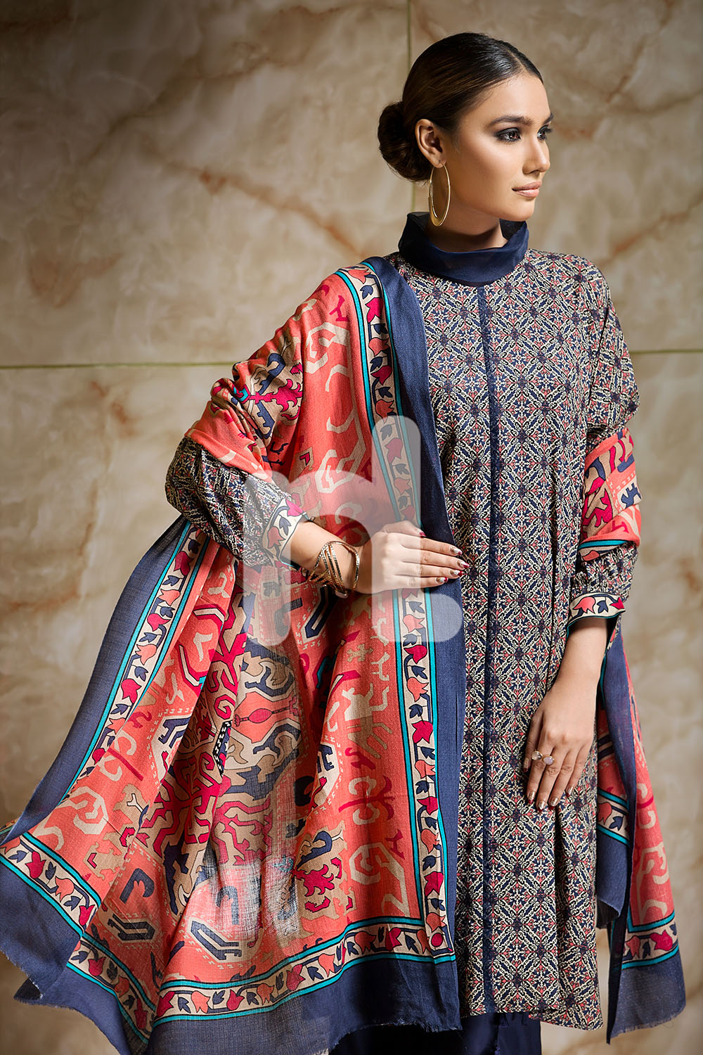 Embroidered Unstitched 3 Piece Linen Pakistani Dress On A Discount Price For Shopping Online By Nishat Linen Winter Collection 2019