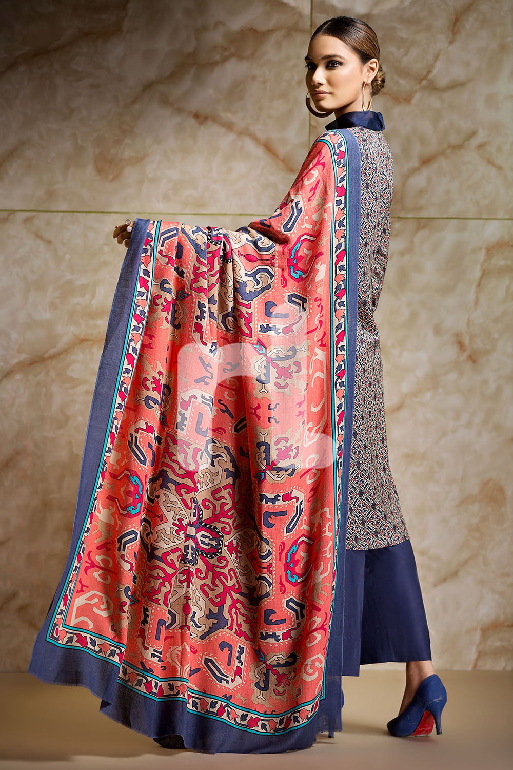 Embroidered Unstitched 3 Piece Linen Pakistani Dress On A Discount Price For Shopping Online By Nishat Linen Winter Collection 2019