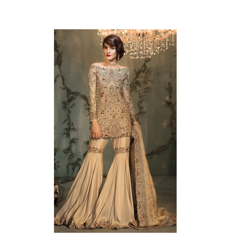 GOLD AND GARNET Bridal Gold, Ruby And Ivory Combination Pakistani Ready to Wear Pret Dresses Online Native.Pk Formal And Bridal Wear Collection 2019