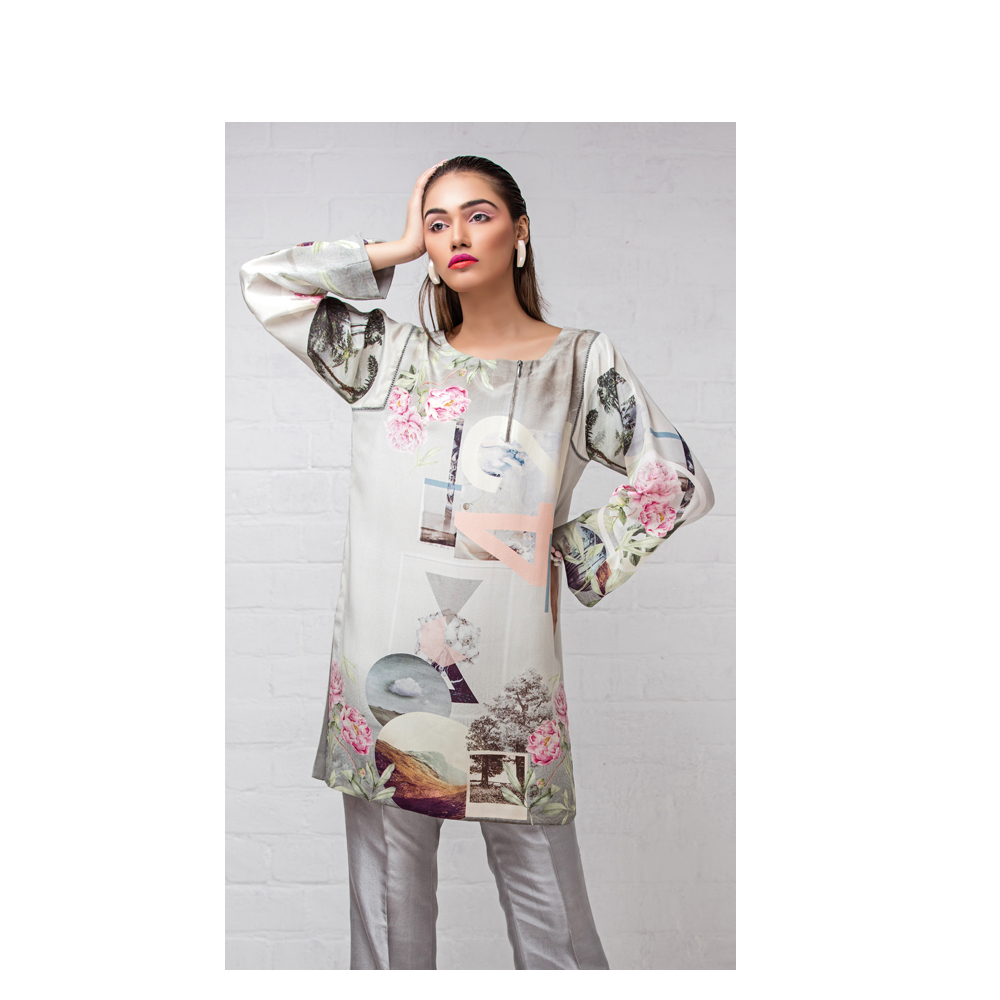 Grey 2 Piece Grip Silk Pakistani Ready to Wear Pret Dresses Online by Native.pk Winter Collection 2019
