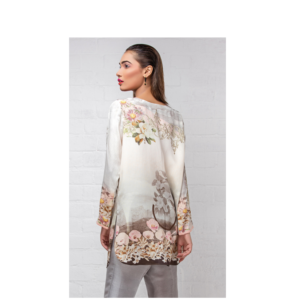 Off White 2 Piece Grip Silk Pakistani Ready to Wear Pret Dresses Online by Native.pk Winter Collection 2019