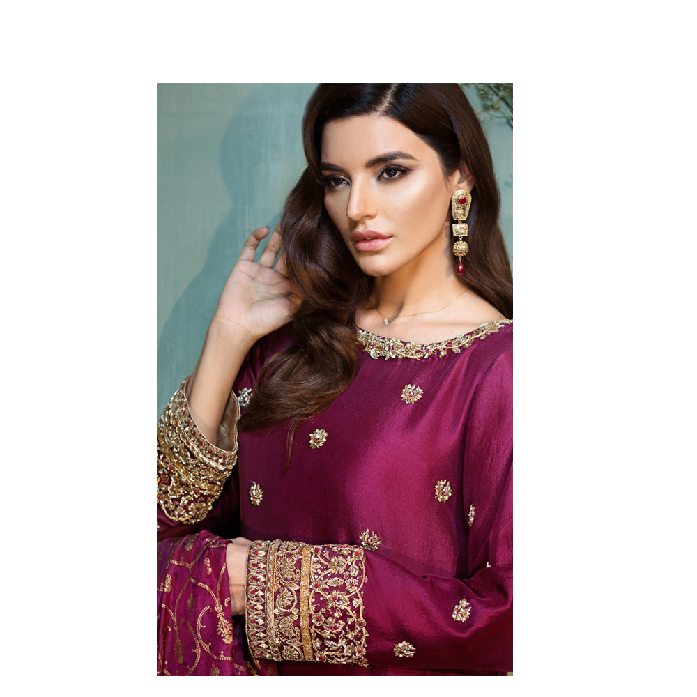 Plush Pakistani Ready to Wear Pret Dresses Online Luxury Designer 3 Piece Wine Suit by Native.pk Formal & Bridal Collection 2019