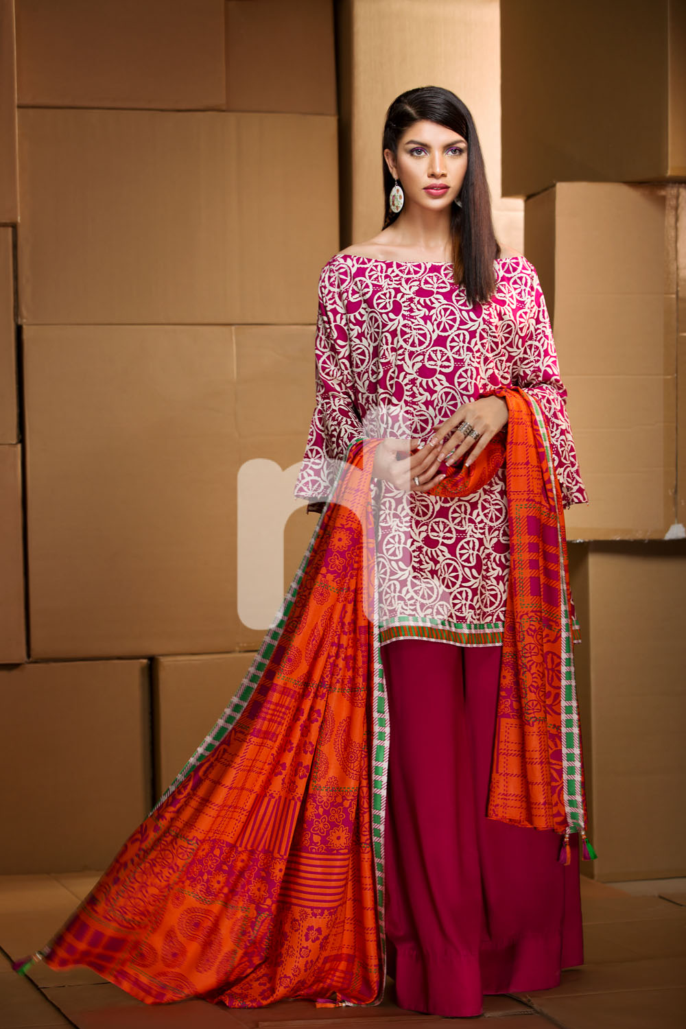 Pink Embroidered Unstitched 3 Piece Linen Pakistani Dress On A Discount Price For Shopping Online By Nishat Linen Winter Collection 2019.