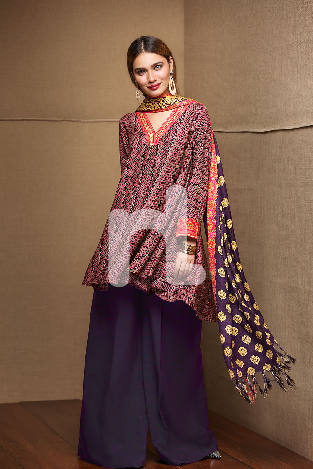 Purple Color 3 Piece Unstitched Linen Pakistani Pret Wear Available For Shopping Online On Discount Rate At Sale By Nishat Linen Winter Collection 2019