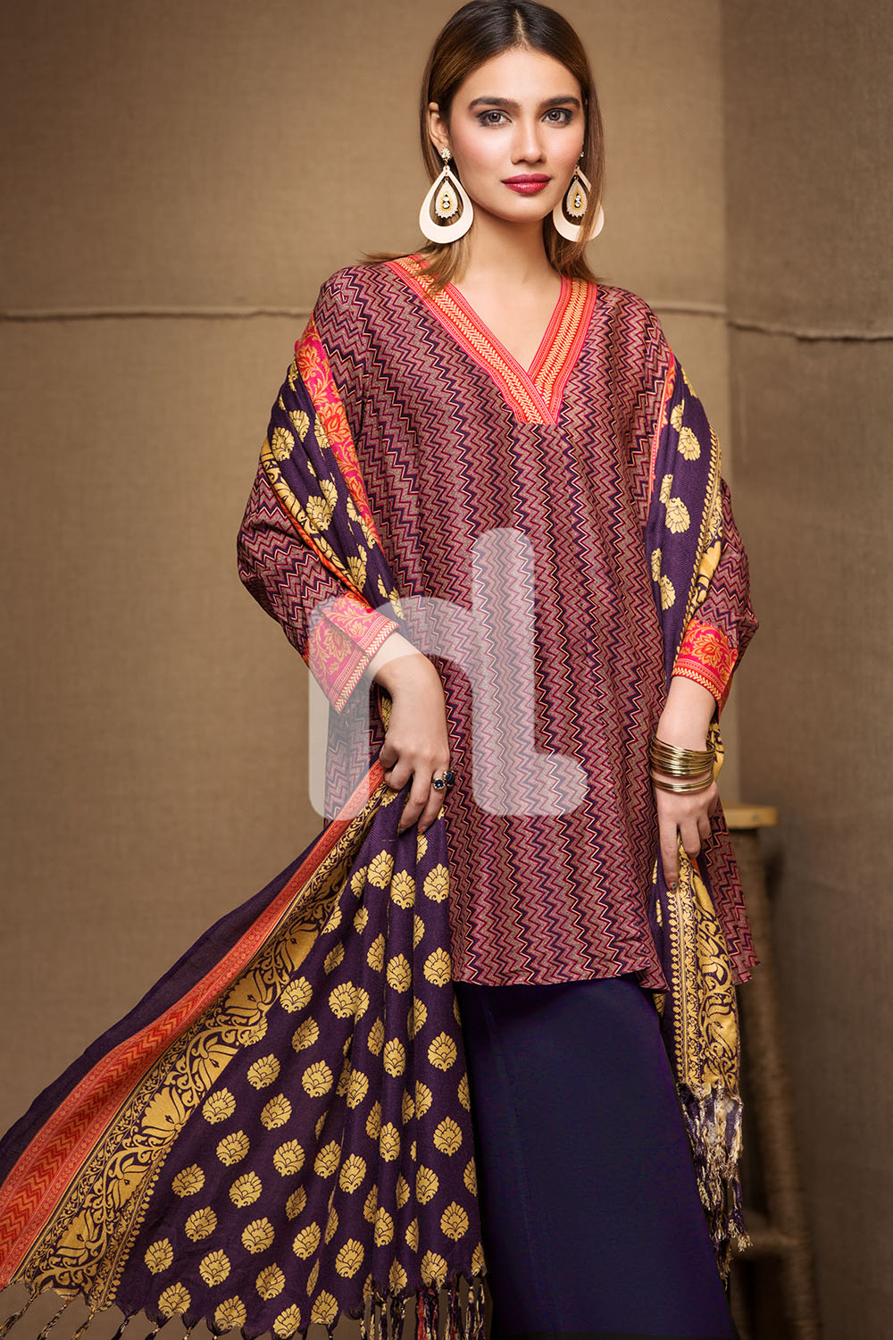 Purple Color 3 Piece Unstitched Linen Pakistani Pret Wear Available For Shopping Online On Discount Rate At Sale By Nishat Linen Winter Collection 2019