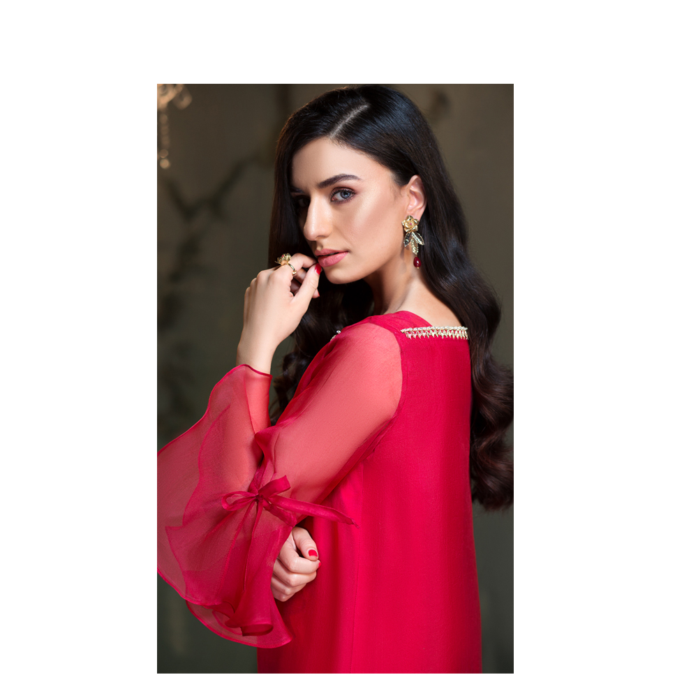 REQUIEM Red Organza Fabric Pakistani Ready to Wear Pret Dresses Online by Native.pk Winter Collection 2019