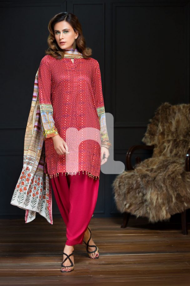 Unstitched 3 Piece Aqua Color Khaddar Pakistani Dress On Sale To Buy Online By Nishat Linen