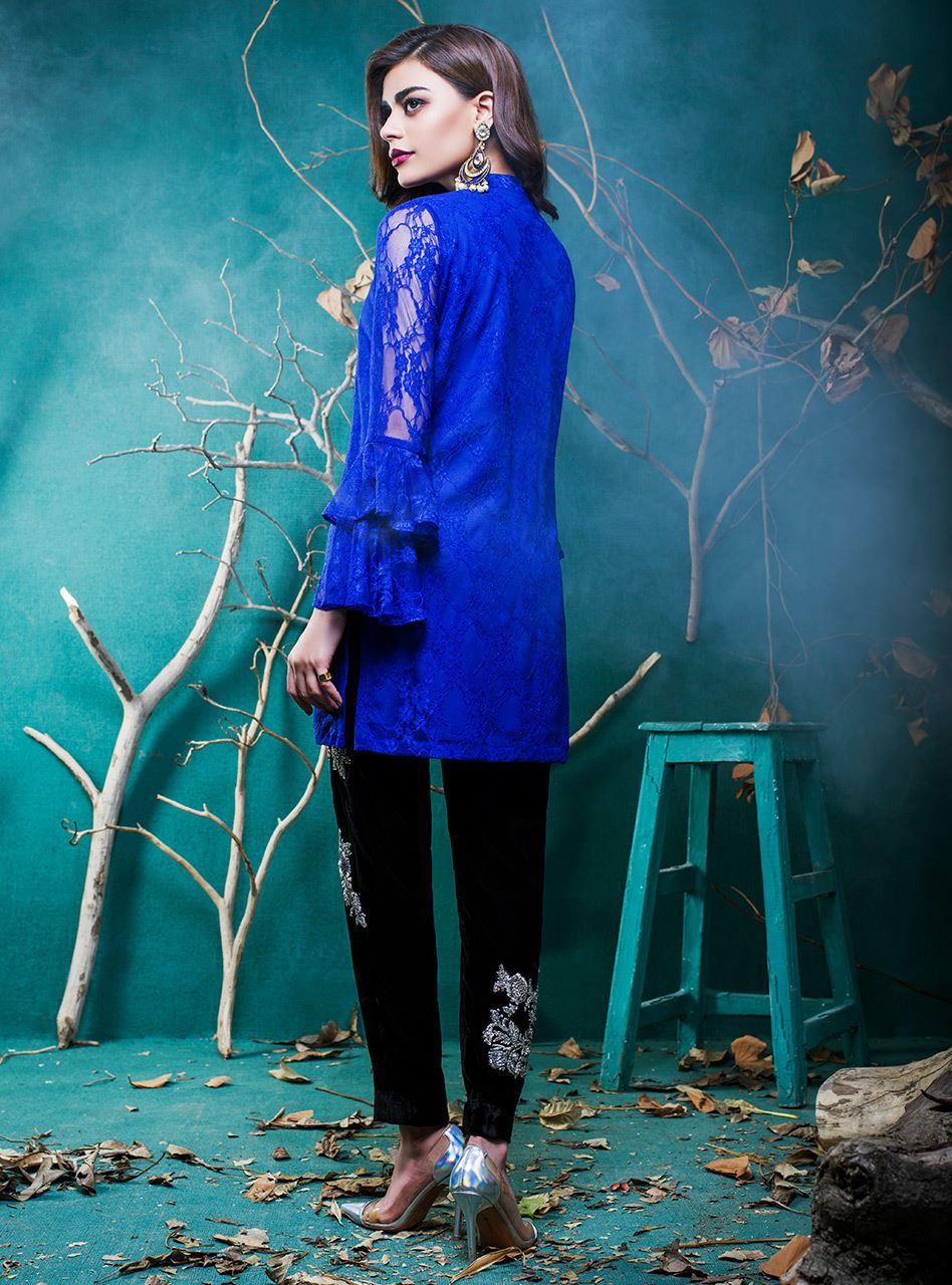 Beautiful blue 3 piece Pret Wear by Zainab Chottani Party Wear Collection 2019