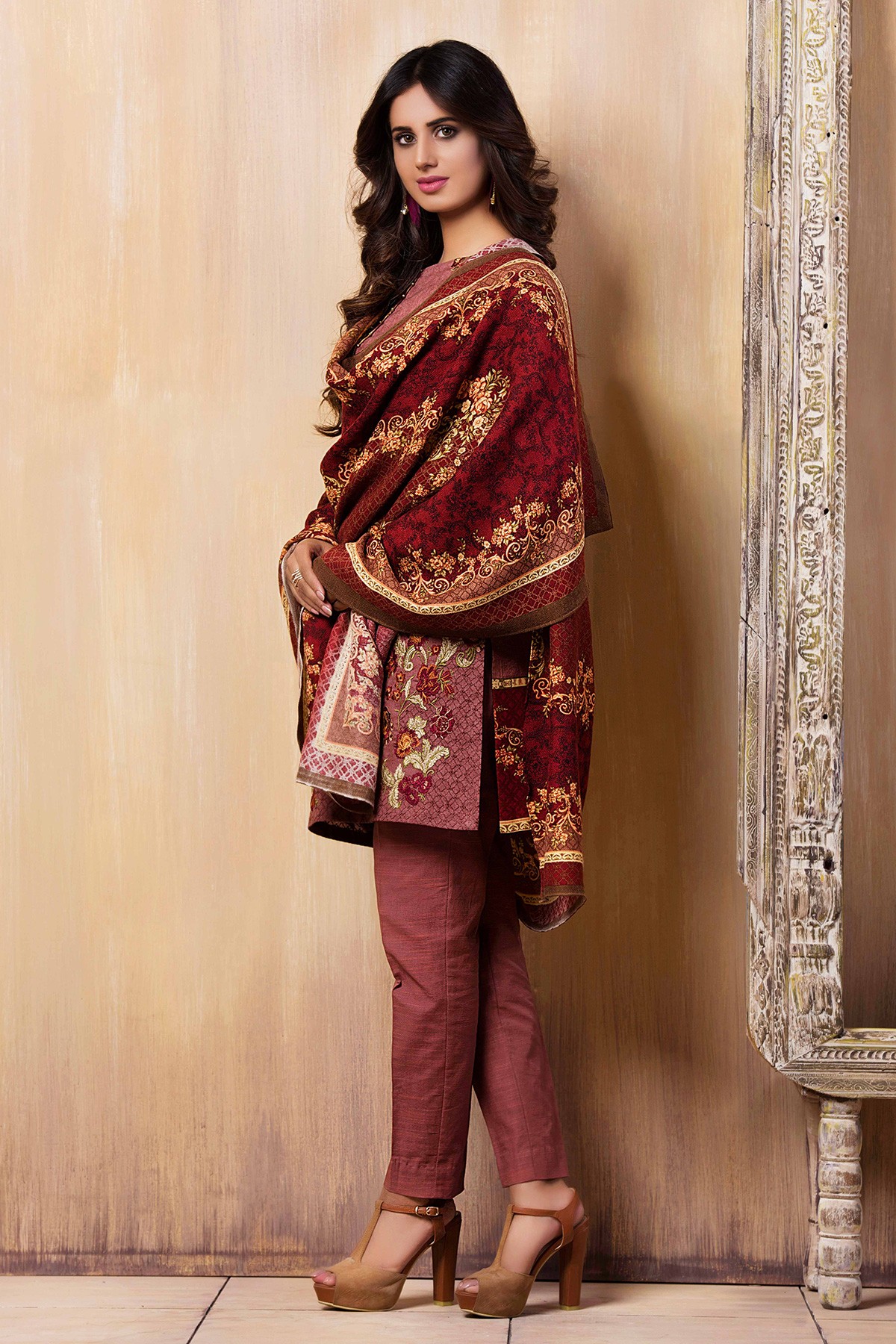 Beautiful unstitched maroon pret wear dress by Kayseria Casual Collection 2018