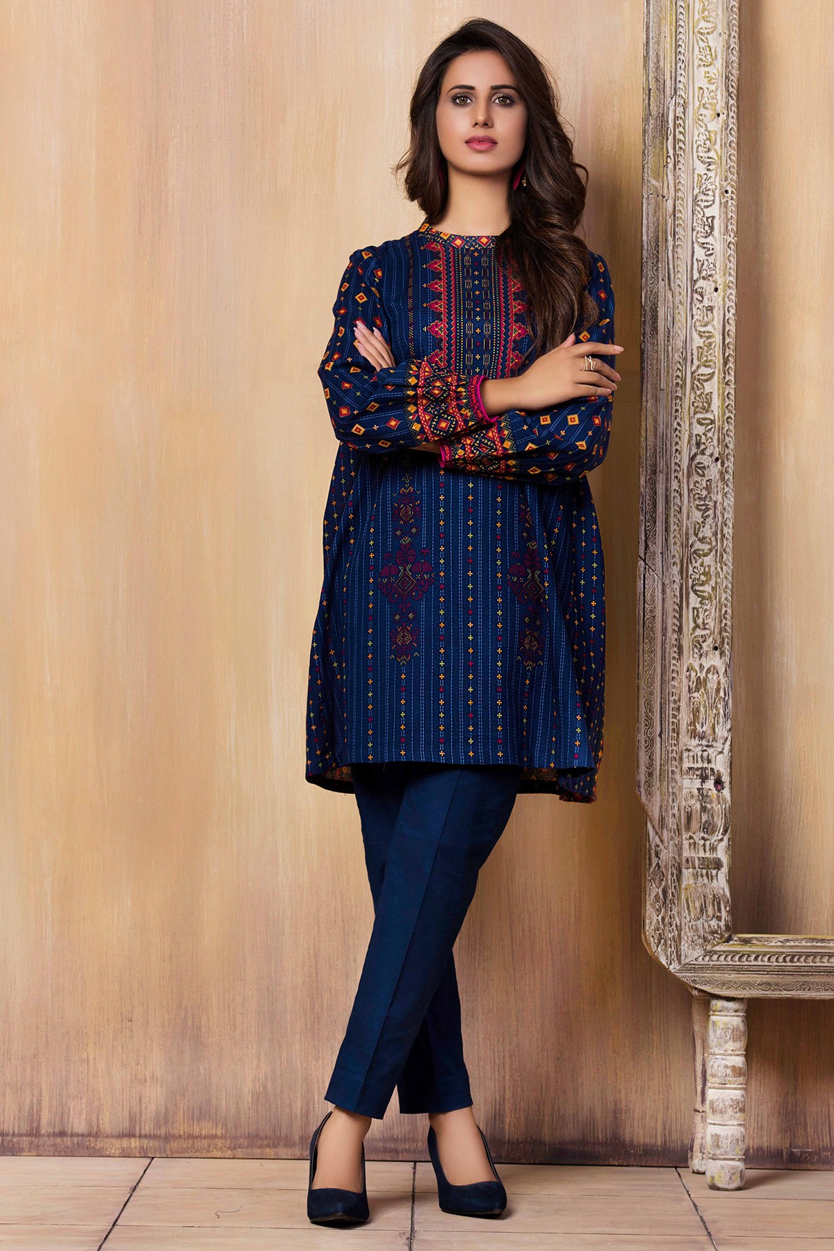 Beautifully printed blue unstitched pret wear By Kayseria Brand Collection