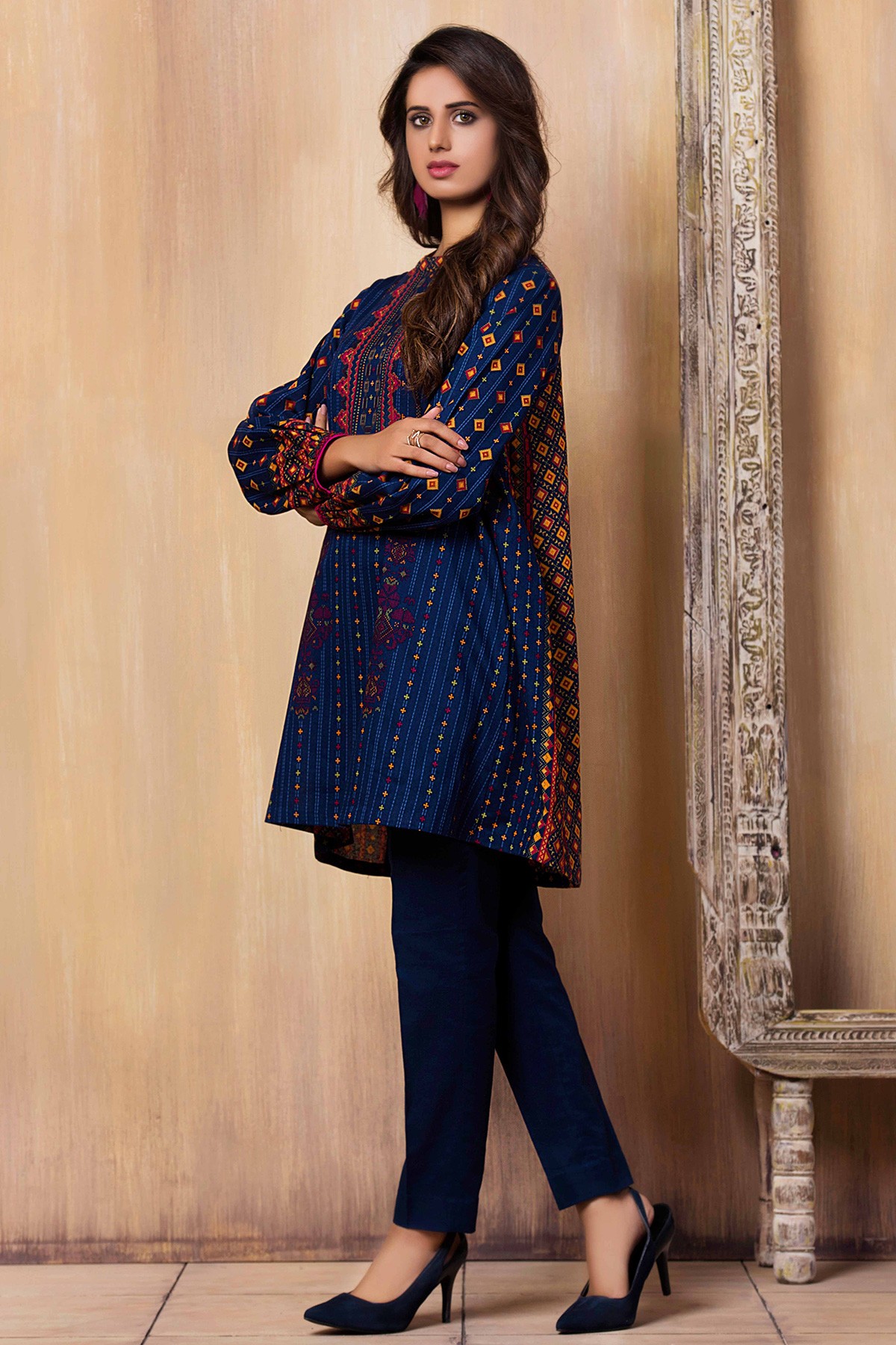 Beautifully printed blue unstitched pret wear By Kayseria Brand Collection 