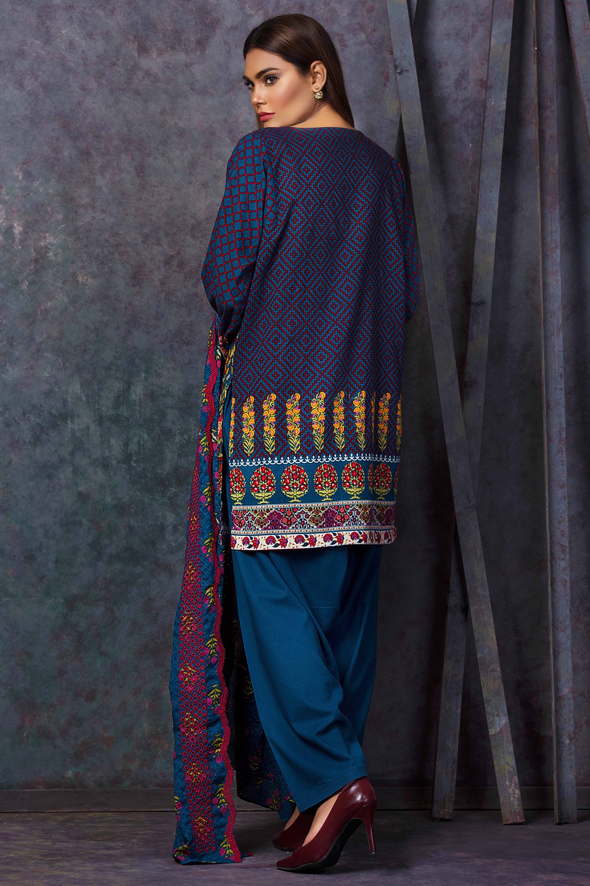 Blue Unstitched 3 Piece Pakistani pret wear available online by Kayseria Party wear Collection 2018 