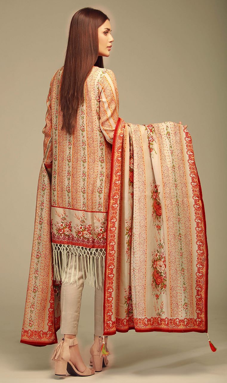 Classic cream color 3 piece unstitched pakistani pret wear by orient textile winter collection 2018
