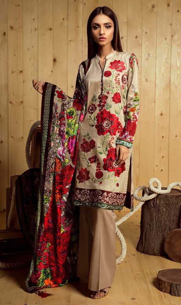 Elegant Cream 3 Piece Unstitched pret wear dress By Orient Textile ...