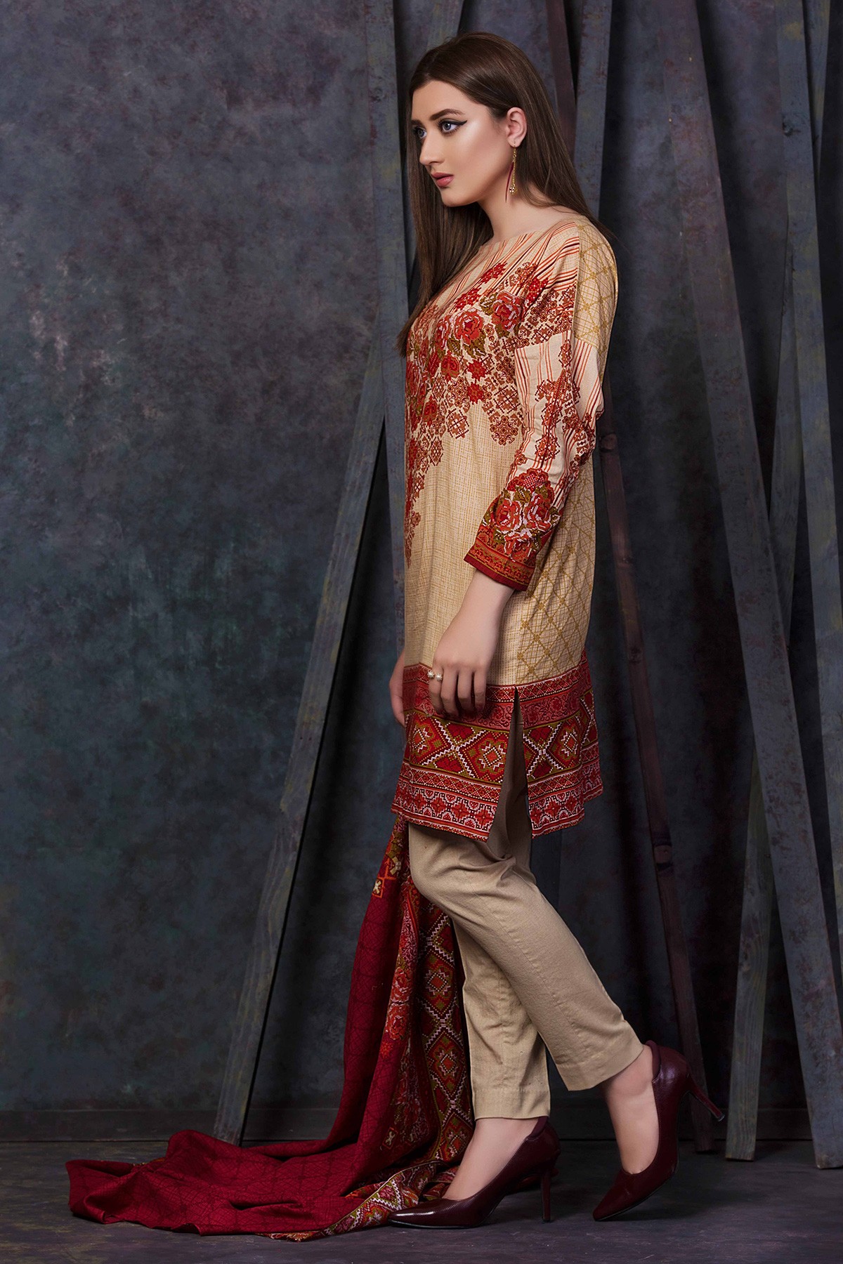 Elegant skin khaddar pret wear dress By Kayseria Brand 2018