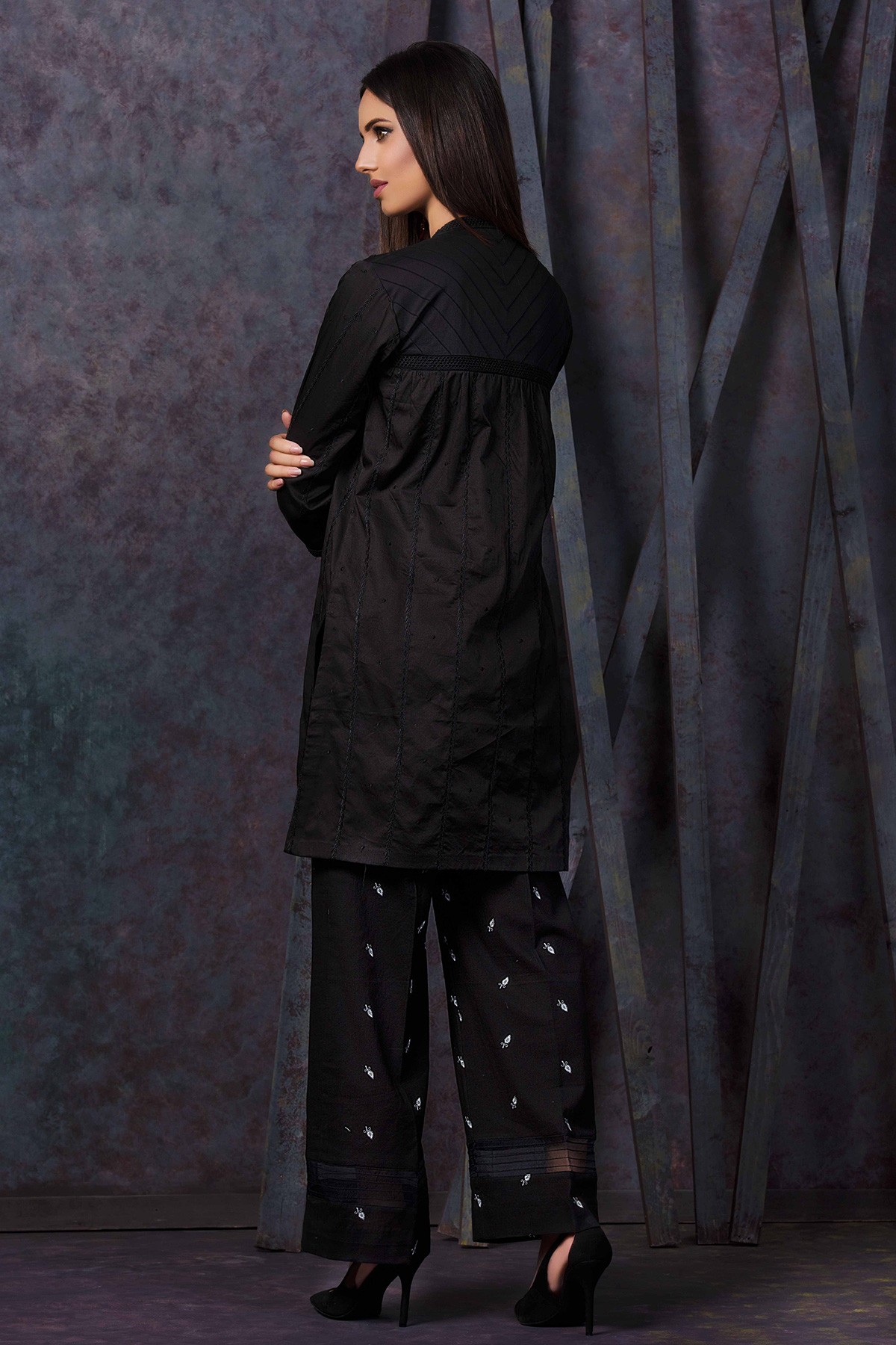 Embroidered black satin pret wear dress by kayseria new arrivals 2018 