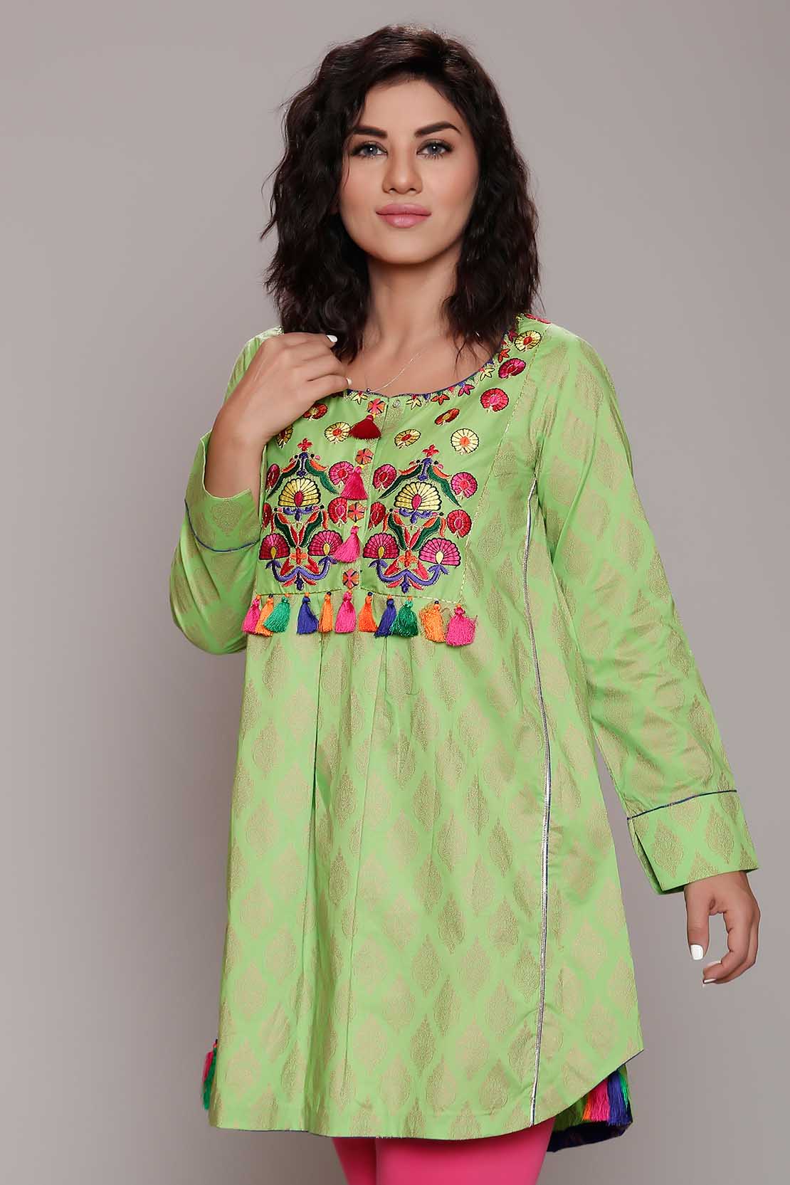 Embroidered bodice green ready to wear top by rang Ja winter dresses