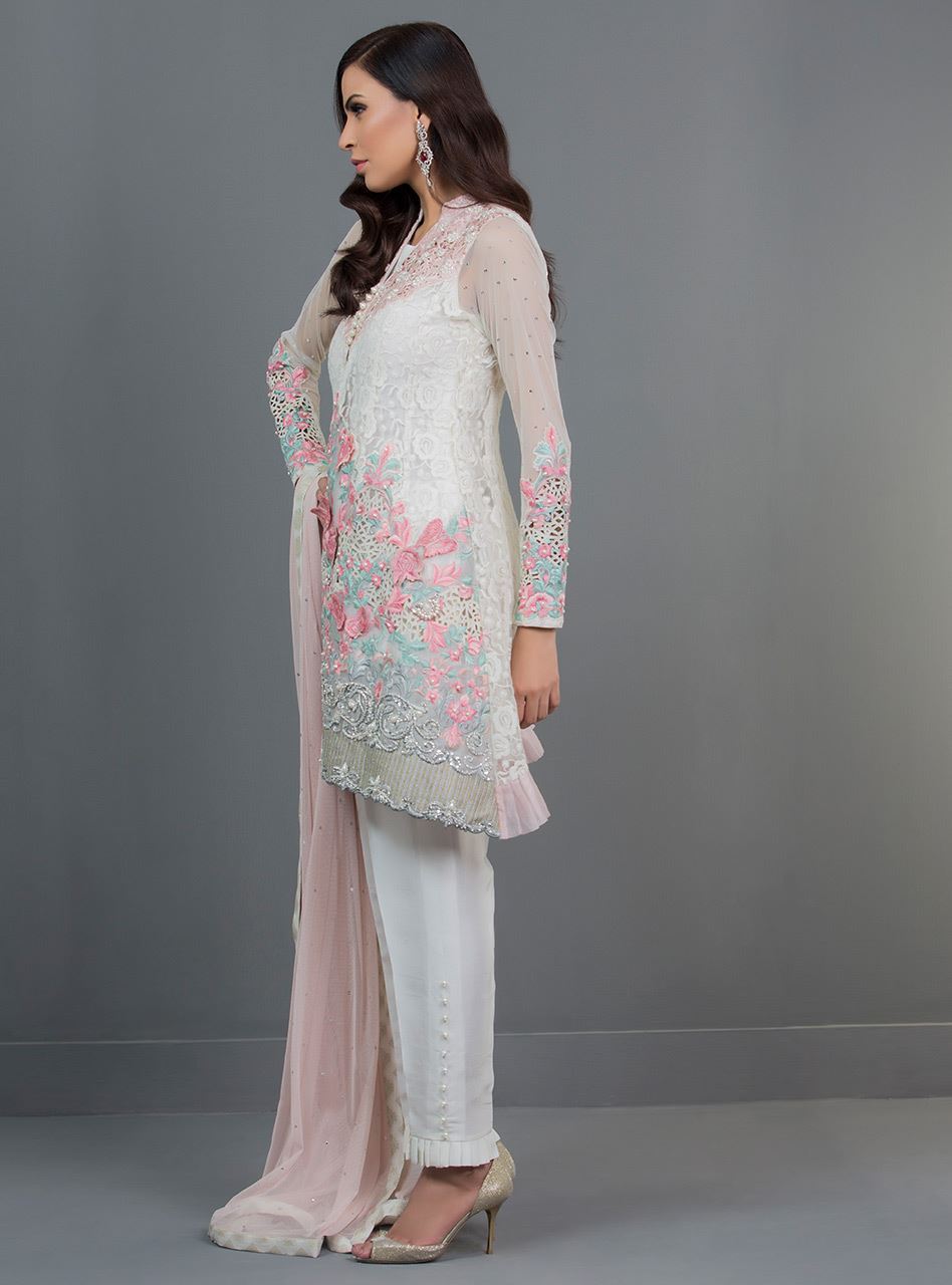Ivory blossom  3 piece ready to wear dress available online by Zainab Chottani luxury collection 2019