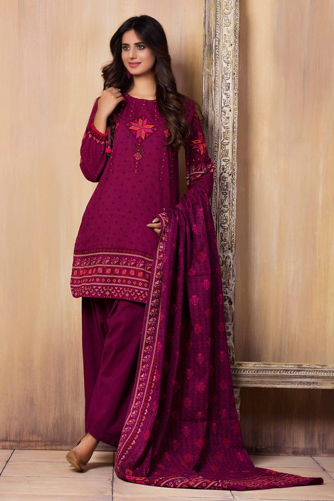 Maroon unstitched khaddar pret wear by Kayseria Winter Collection 2018 ...