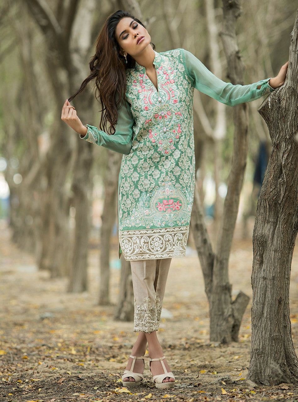 Mint Ready to Wear Chiffon Dress by Zainab Chottani Luxury Casual Wear Collection 2019 online