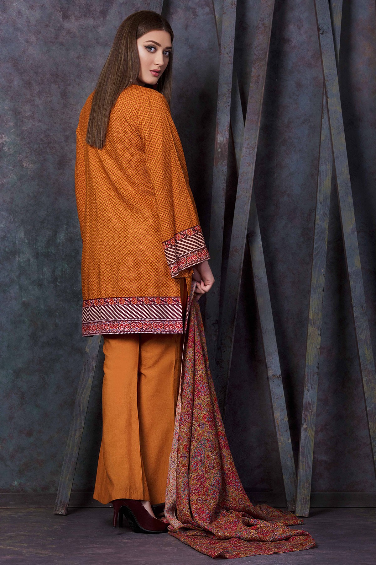 Orange Cotton modale Unstitched 3 Piece Pakistani dress by Kayseria casual wear Collection 2018