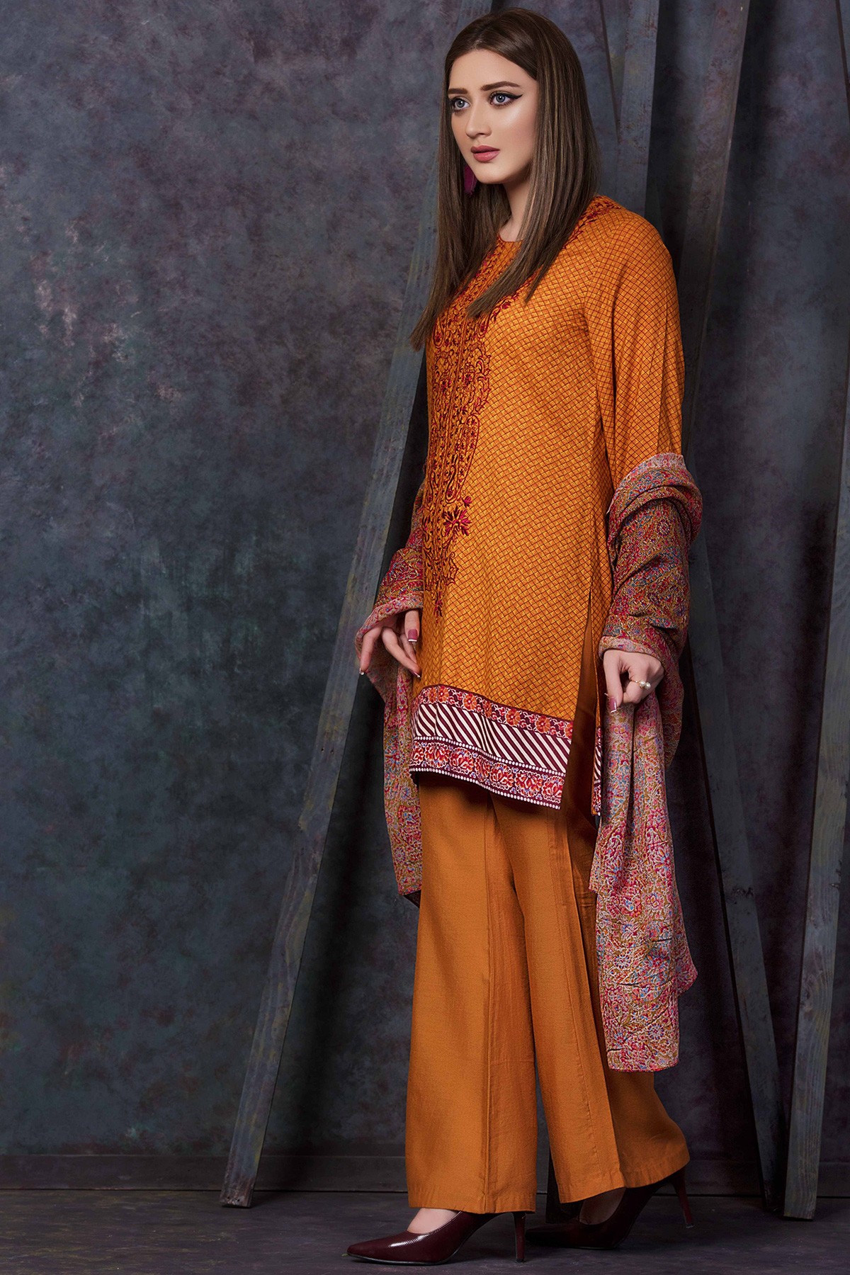 Orange Cotton modale Unstitched 3 Piece Pakistani dress by Kayseria casual wear Collection 2018