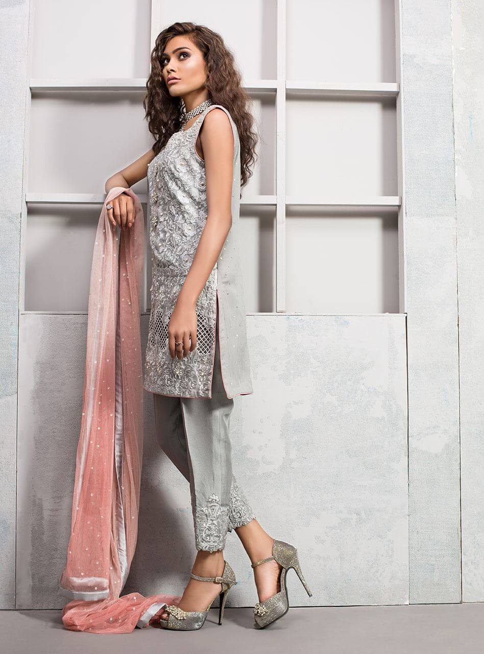 Pretty grey silk ready to wear pret wear available online Zainab Chottani Casual dresses