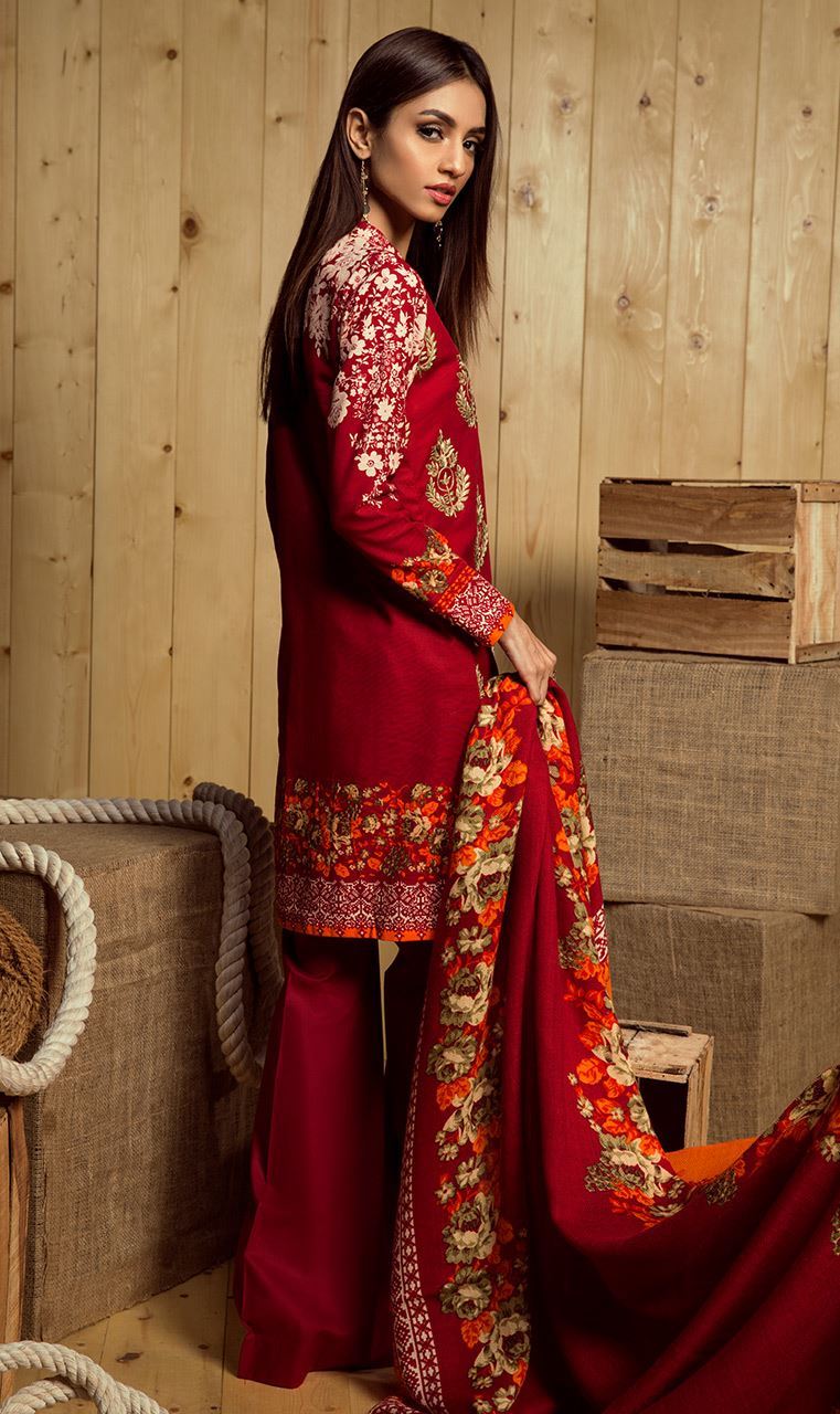 Ravishing red Unstitched Pakistani Khaddar Dress By Orient Textile Mills online 2018