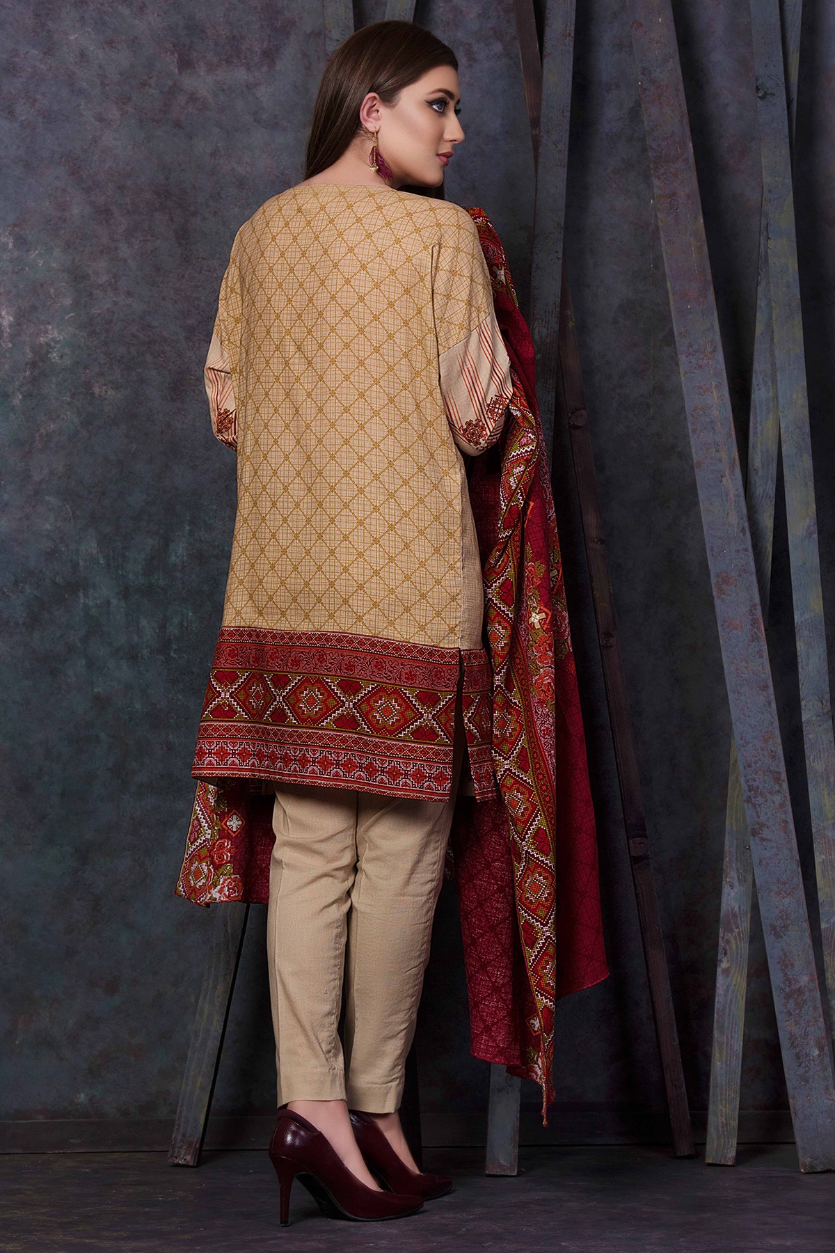 Elegant skin khaddar pret wear dress By Kayseria Brand 2018