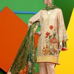Beautiful beige 3 piece pret wear dress by Junaid Jamshed winter collection 2018