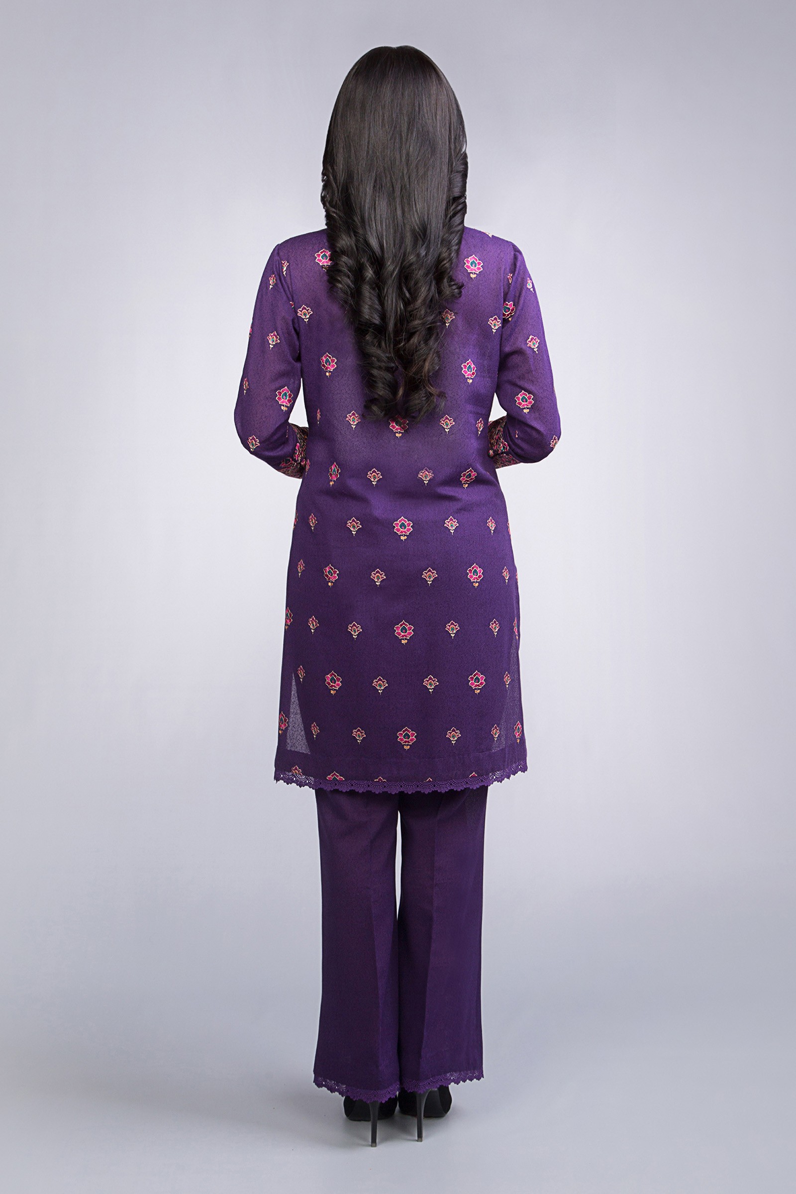 Beautiful embroidered purple ready to wear pret wear by Bareeze winter 2019
