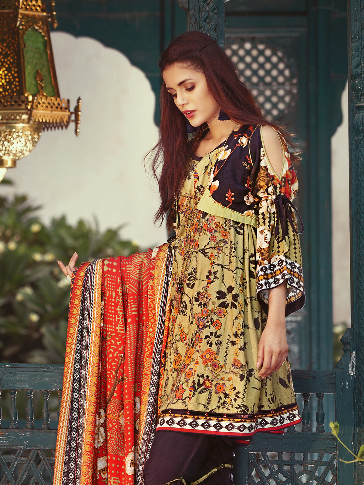 Beautiful green unstitched dress by Eden Robe suits collection 2019