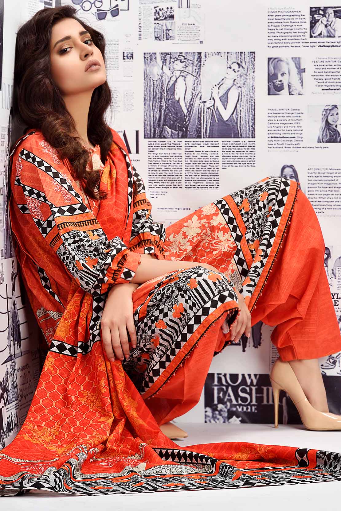 Warda Unstitched Orange Khaddar Pakistani Suit