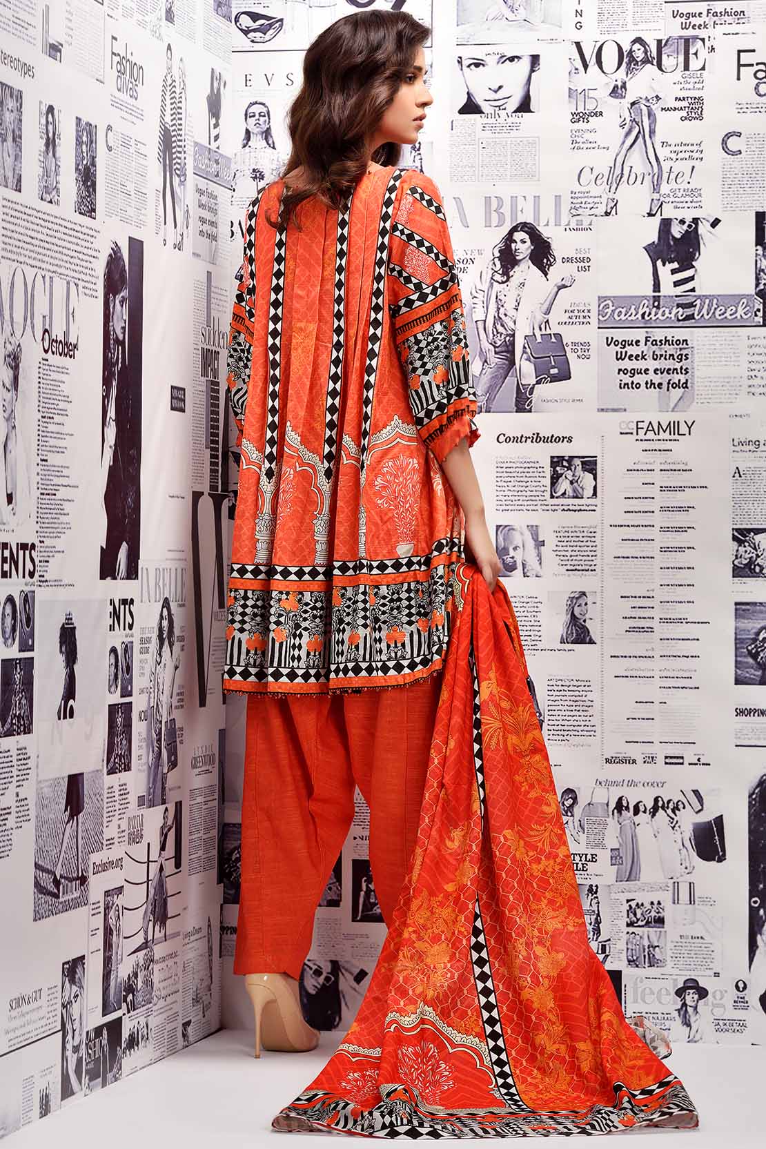 Beautiful orange unstitched 3 piece dress by Warda suits collection 2018Beautiful orange unstitched 3 piece dress by Warda suits collection 2018