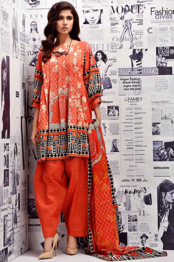 Warda Unstitched Orange Khaddar Pakistani Suit – Online Shopping In ...