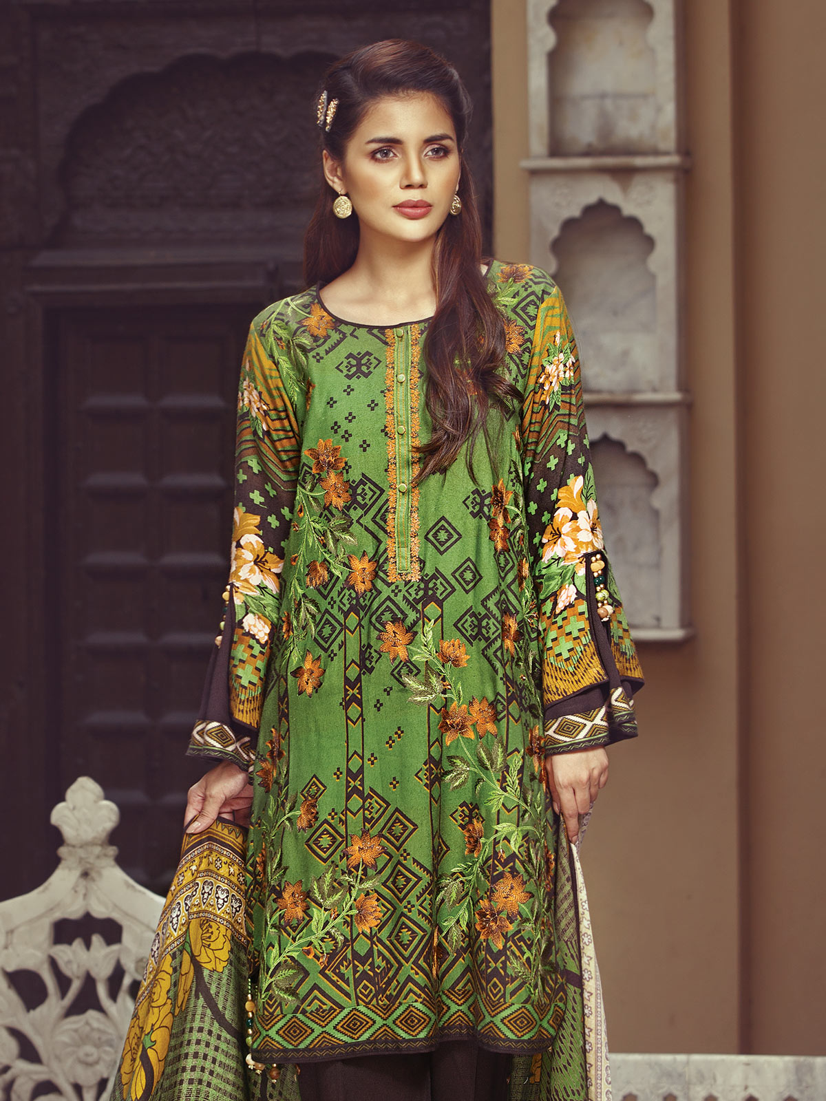 Beautiful unstitched green dress by Eden Robe Office wear collection 2019