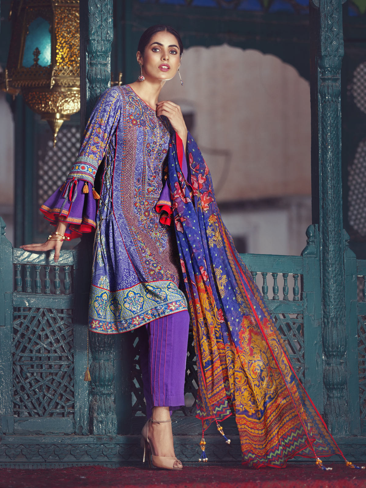 Embroidered purple unstitched pret dress by Eden Robe unstitched dresses collection 2019