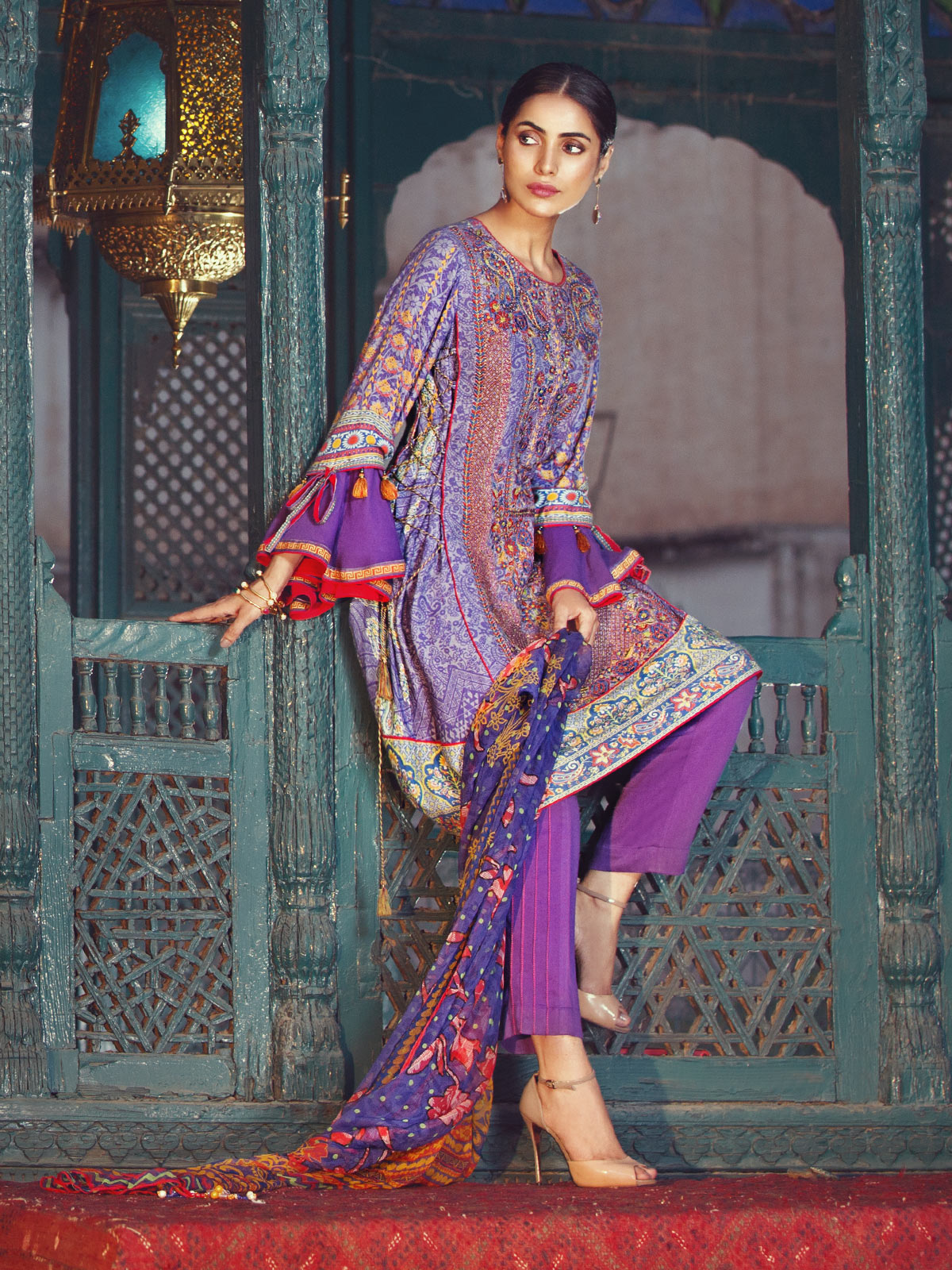 Embroidered purple unstitched pret dress by Eden Robe unstitched dresses collection 2019