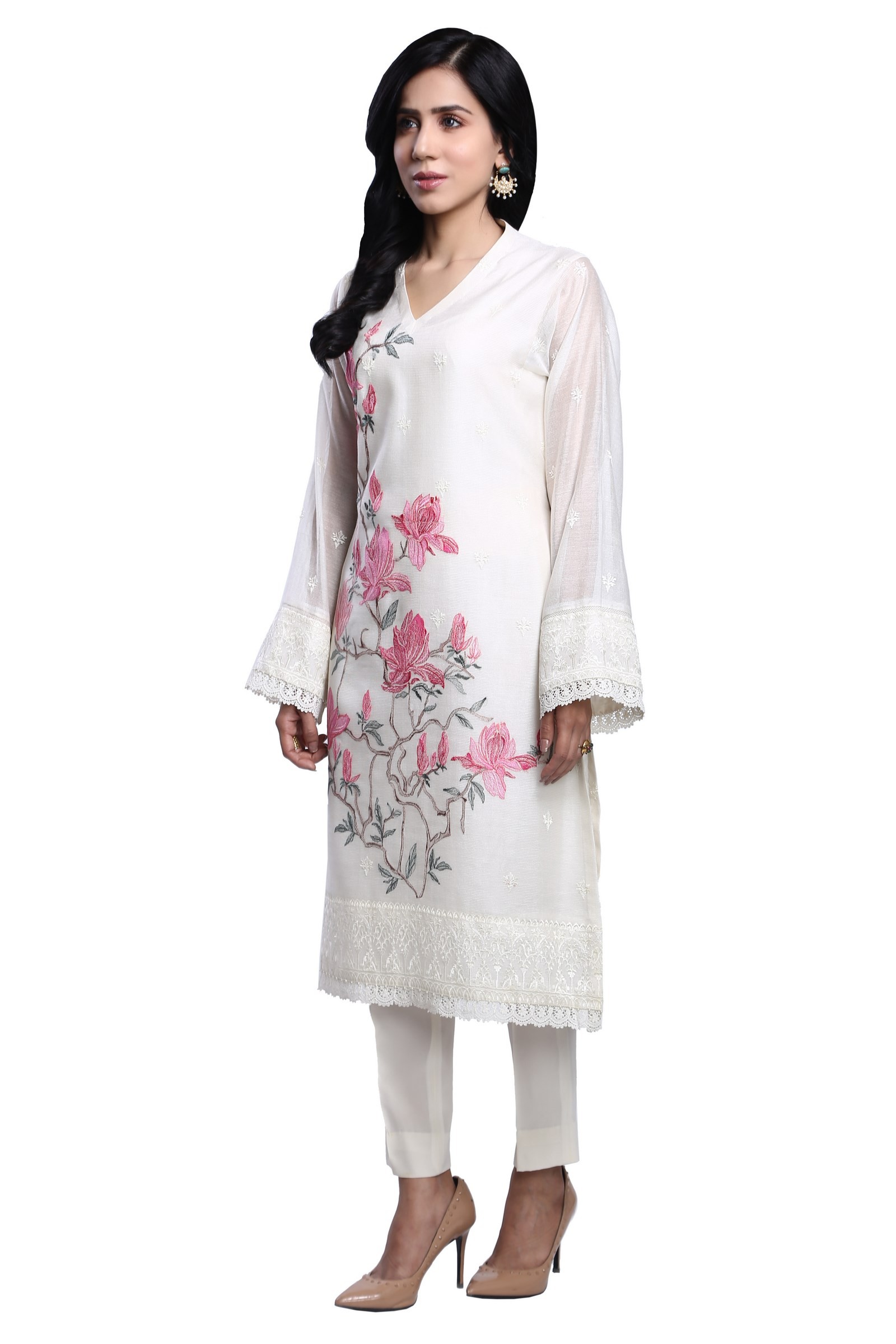 Floral white 3 piece stitched suit by Bareeze formal collection 2019 ...