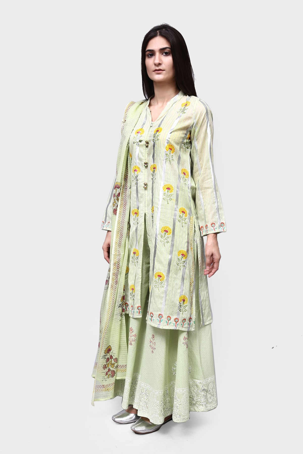 Pastel green vintage glore ready to wear dress by Generation part wear collection 2019