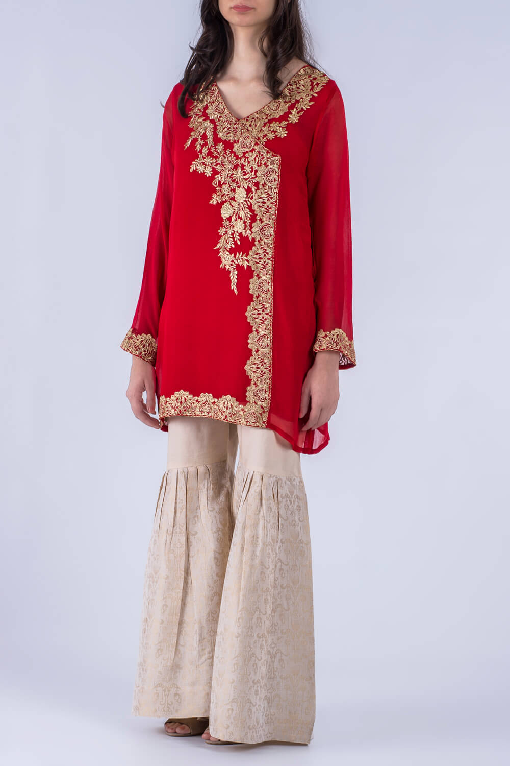 Royal red tilla embroidered pret wear kurti by Breakout EAST evening wear 2019