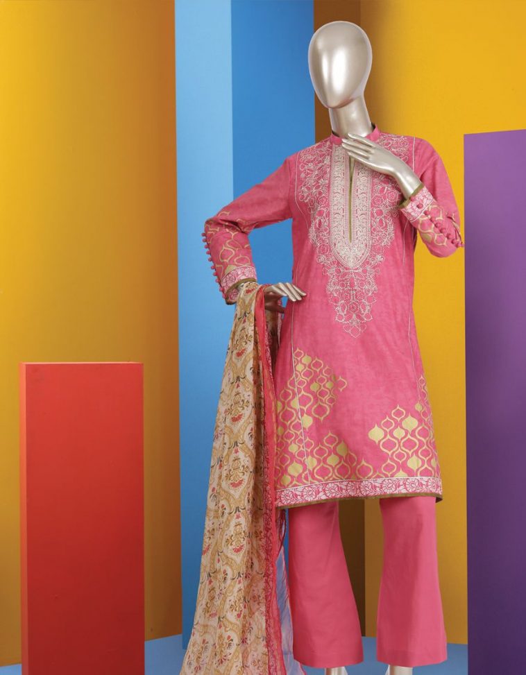 Tea pink 3 piece stitched dress by Junaid Jamshed clothes 2018