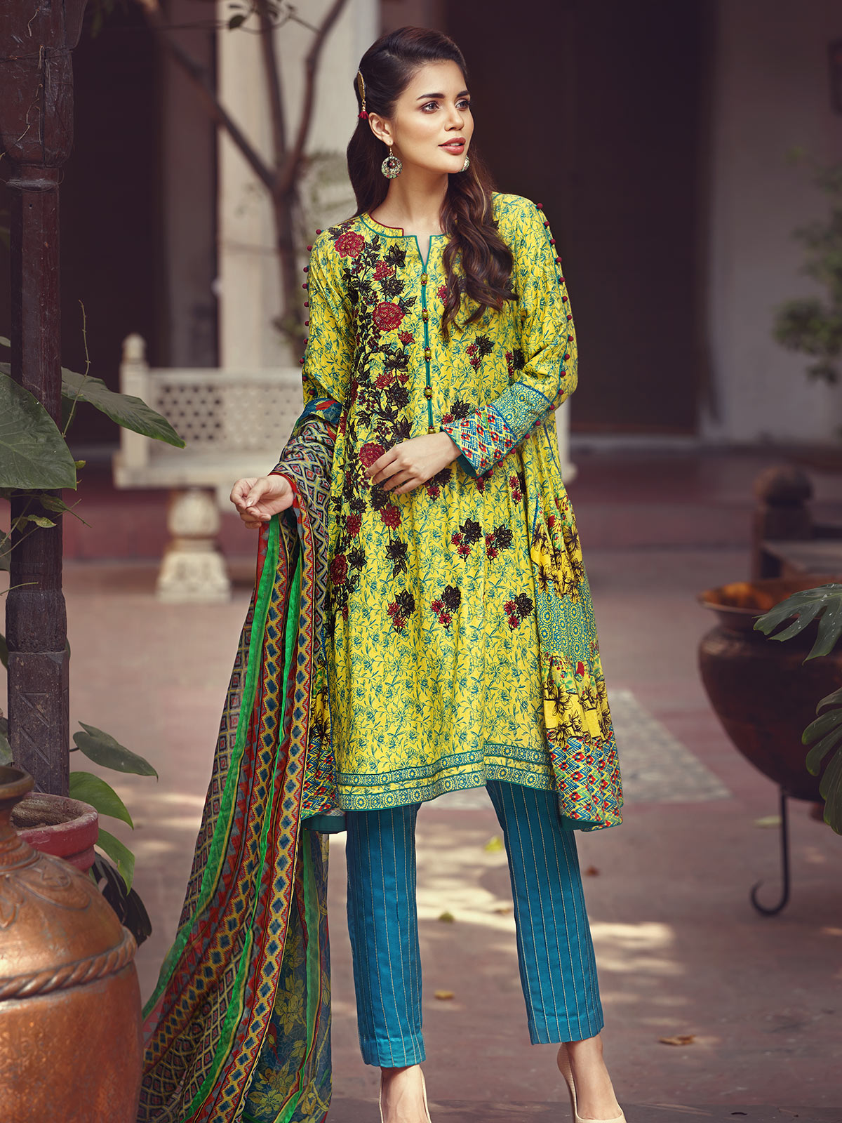 Viscose embroidered green unstitched 3 piece dress by Eden Robe viscose collection 2019