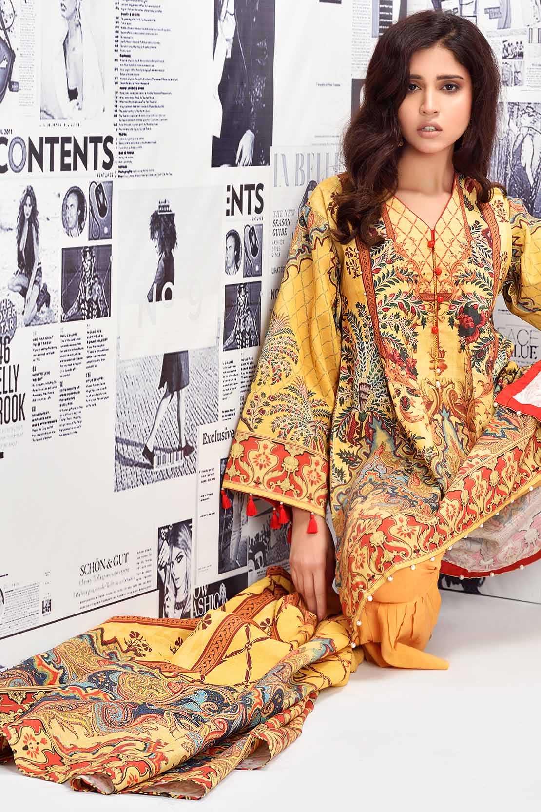 Warda Winter Collection Yellow Unstitched Khaddar Pakistani Suit with Price