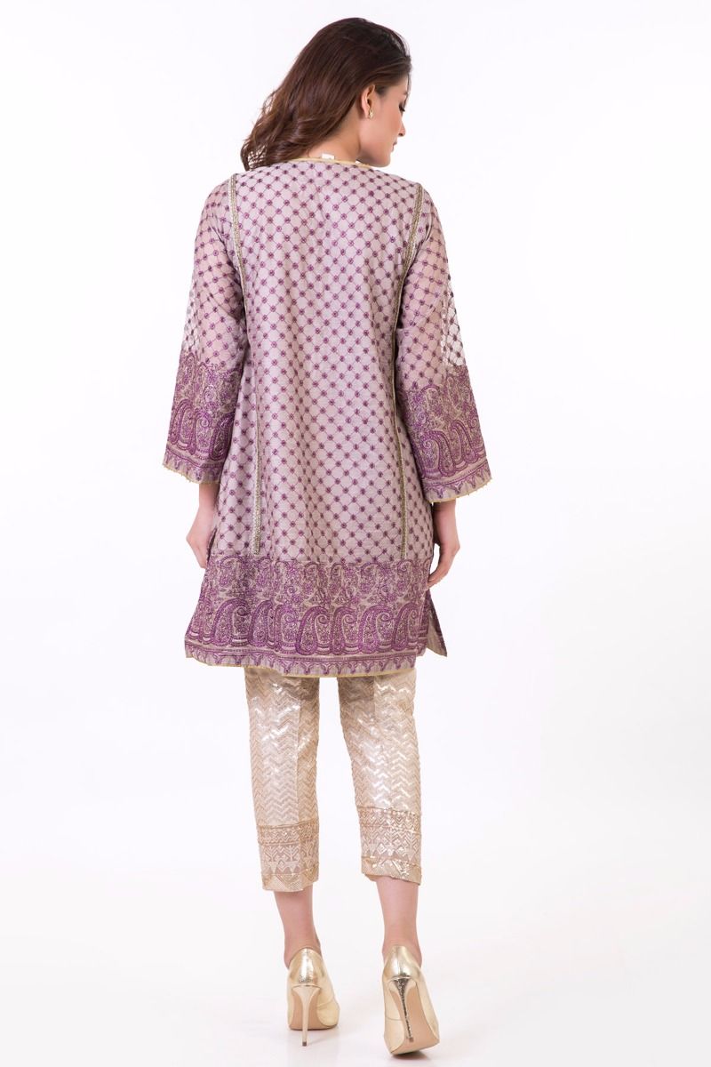 Embroidered satin purple ready to wear kurti by khaas semi formal collection 2019